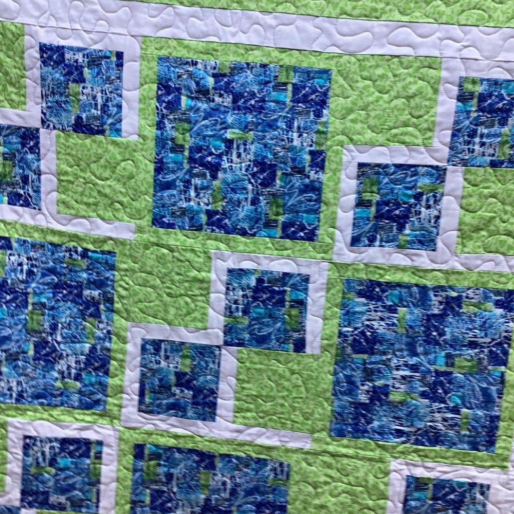 Blue & Lime Patchwork Quilt - Picture 2 of 5